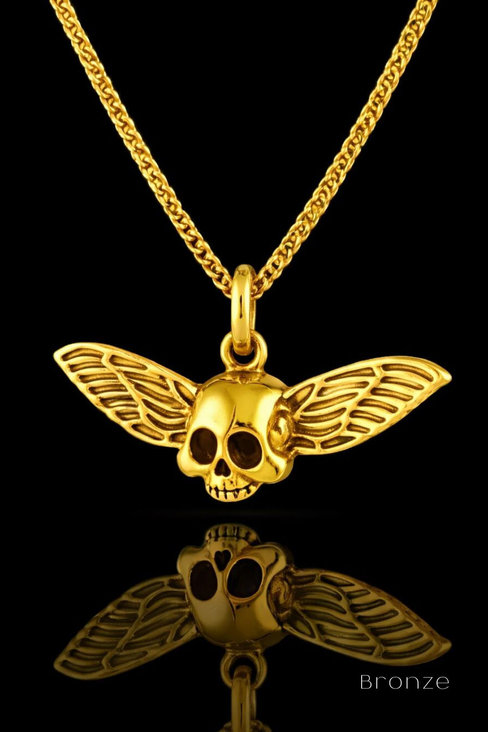 Winged Skull Necklace – Raised Relief Design in Bronze or Silver-Plated Finish | Limited Edition
