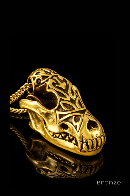 Wolf Skull Necklace – Bronze & Silver-Plated Finish | Limited Edition
