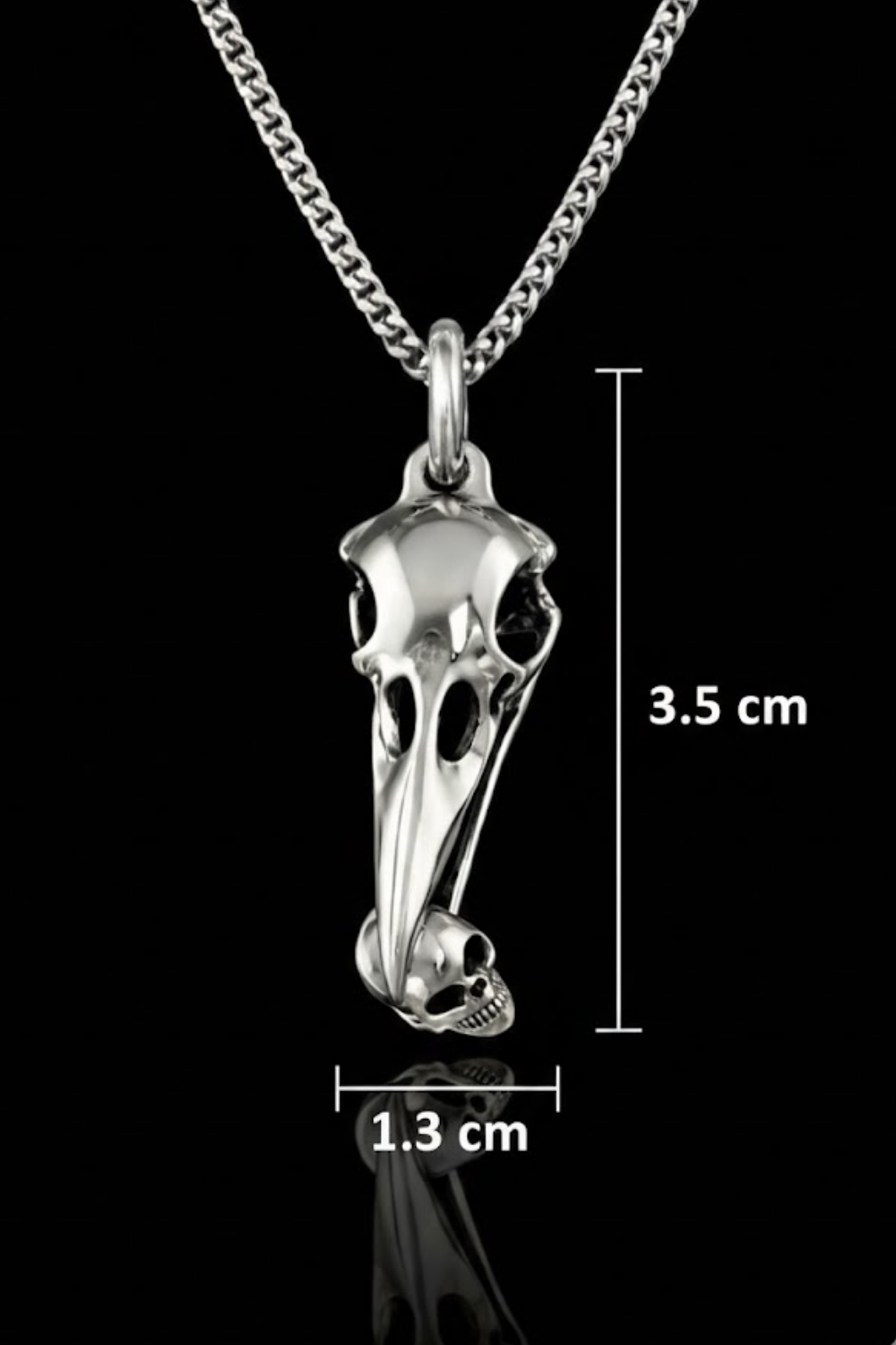 Raven Skull Necklace with Mini Human Skull – Bronze & Silver-Plated Finish | Limited Edition