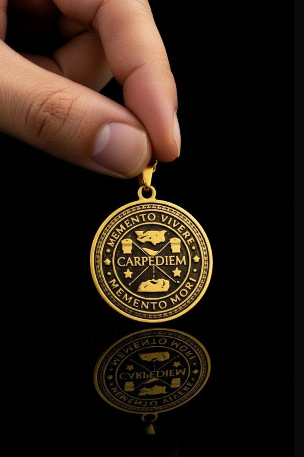 Carpe Diem & Memento Mori Necklace | Amulet of Life, Legacy & Purpose | Handmade 925 Sterling Silver,  24K Gold Plated, Copper