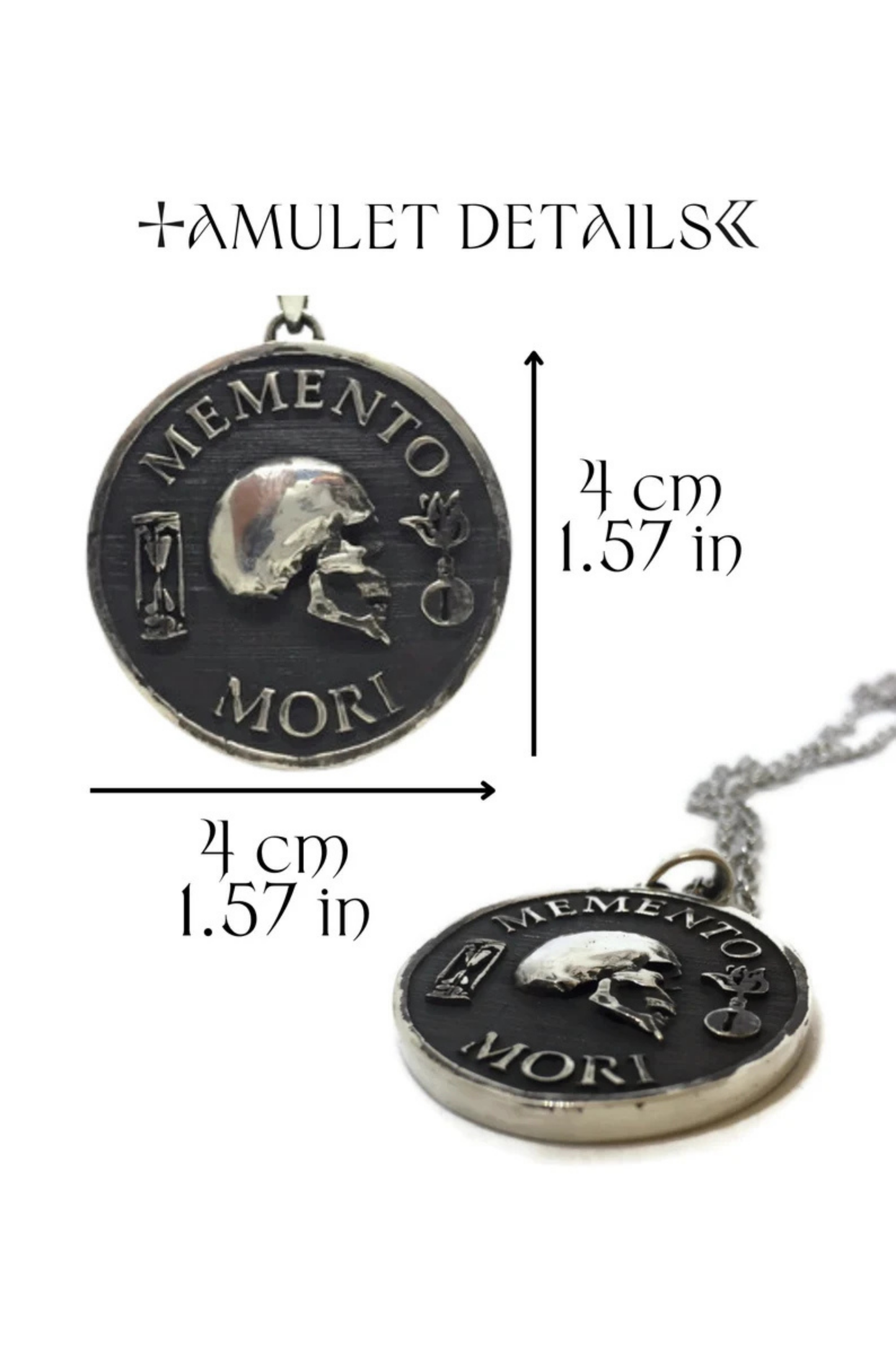 Collar Memento Mori, collar personalizable, bronce, plata esterlina, collar de oro de 24 km, collar grande