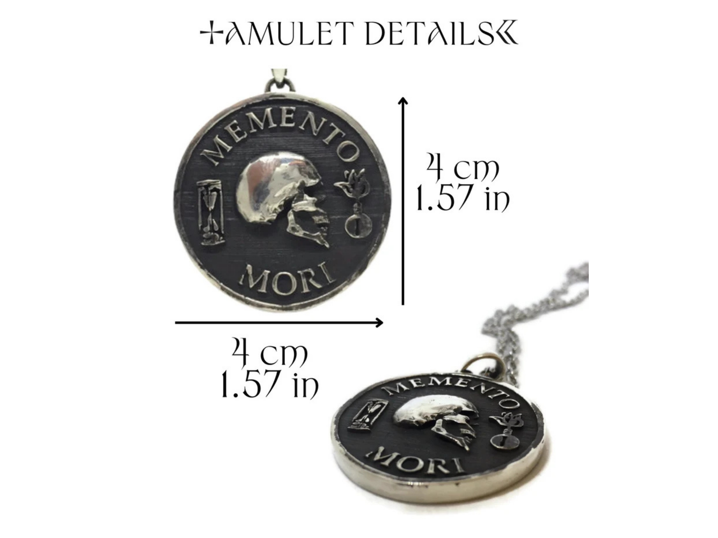 Collar grande Memento Mori en oro de 18 quilates: colgante estoico hecho a mano de poder y sabiduría.