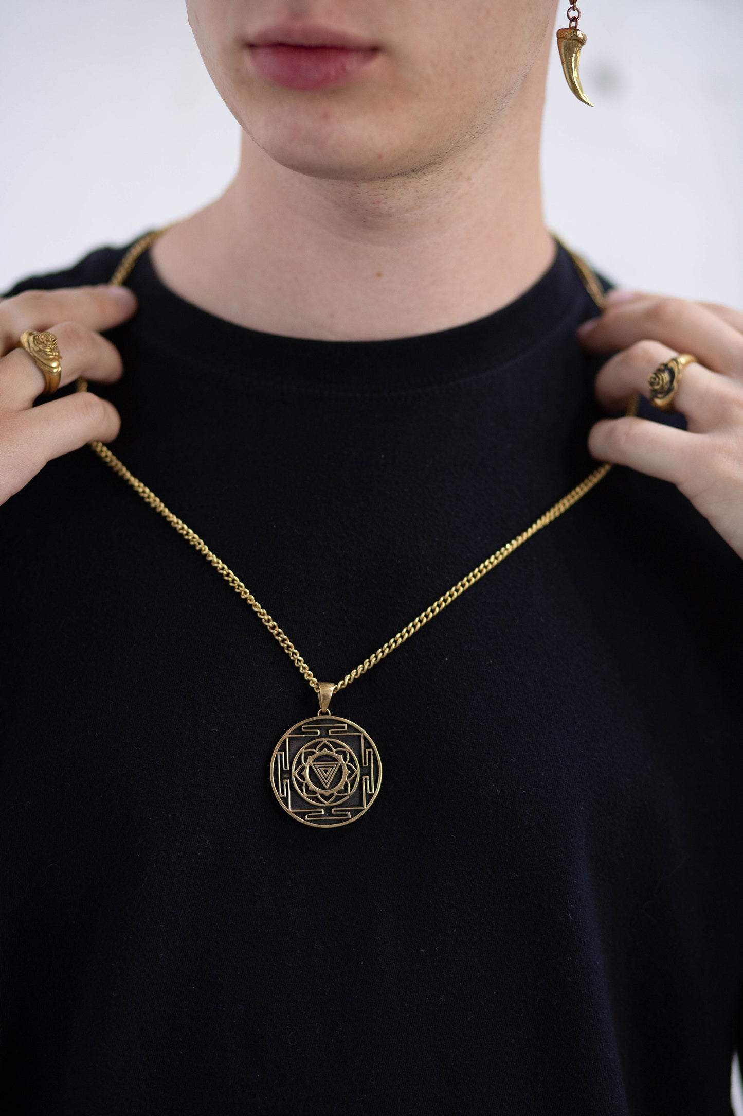 Collar Yantra Kali, collar personalizable, plata esterlina, bronce, enchapado de oro de 24 km, collar de yoga, tamaño grande