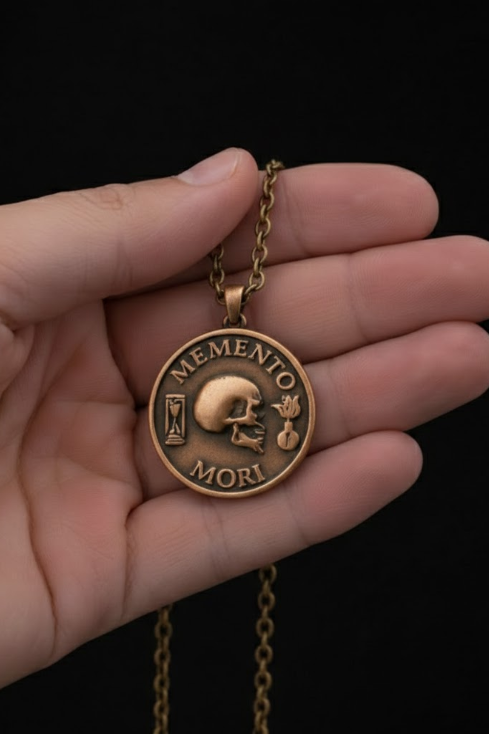 Memento Mori Necklace Medium (3 cm) | Wisdom & Impermanence | Handmade in 925 Sterling Silver, 24K Gold Plated