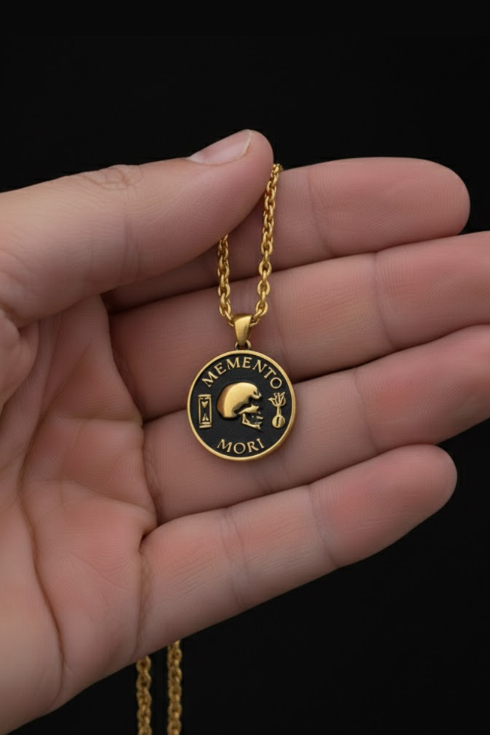 Memento Mori Necklace Small (1.8 cm) | Symbol of Awareness & Acceptance | Handmade in 925 Sterling Silver, 24K Gold Plated, Bronze