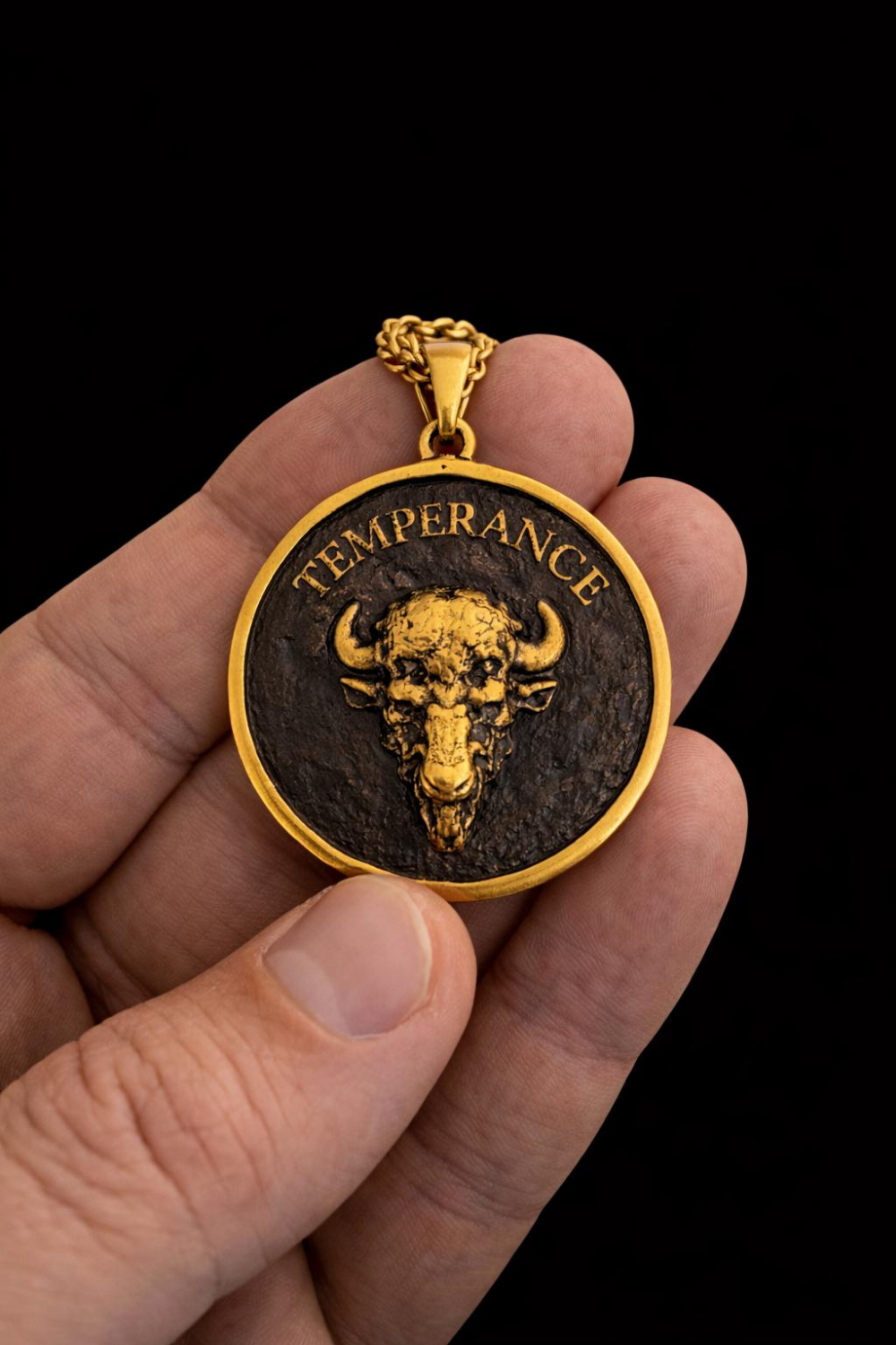 Bull Temperance Coin | Symbol of Strength, Balance & Determination | Handmade 925 Sterling Silver, 24K Gold Plated, Bronze, Copper
