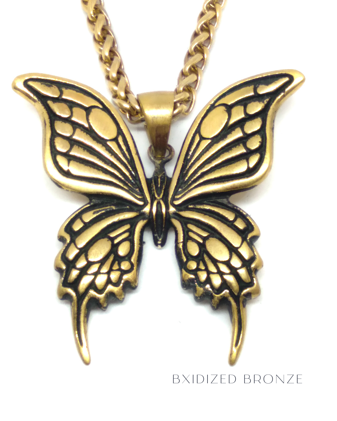 Collar mariposa en baño de oro de 24k, bronce, plata de ley 925, para hombre y mujer