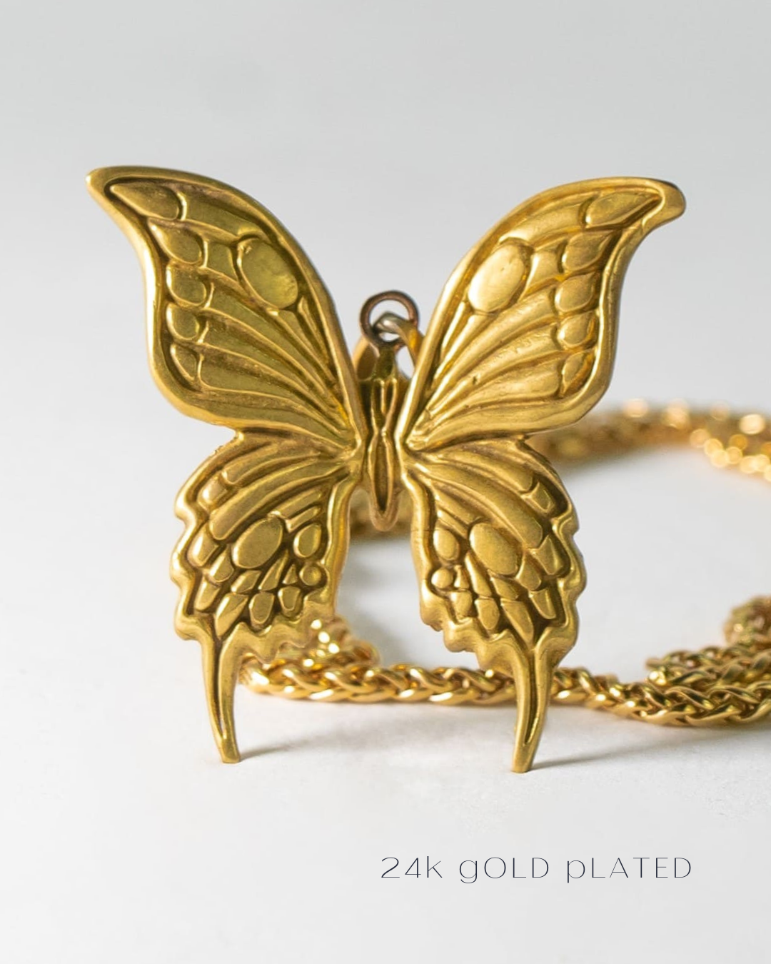 Collar mariposa en baño de oro de 24k, bronce, plata de ley 925, para hombre y mujer