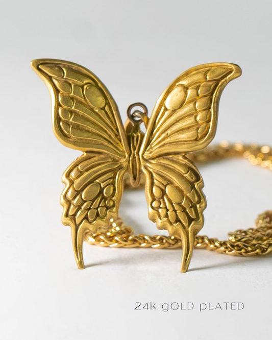 Collar mariposa en baño de oro de 24k, bronce, plata de ley 925, para hombre y mujer