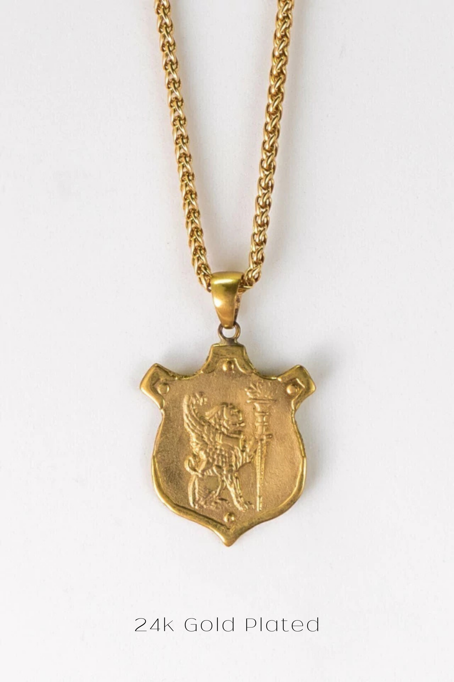 Collar de león, collar personalizado, bronce, plata esterlina, collar de oro de 24 km, collar de escudo