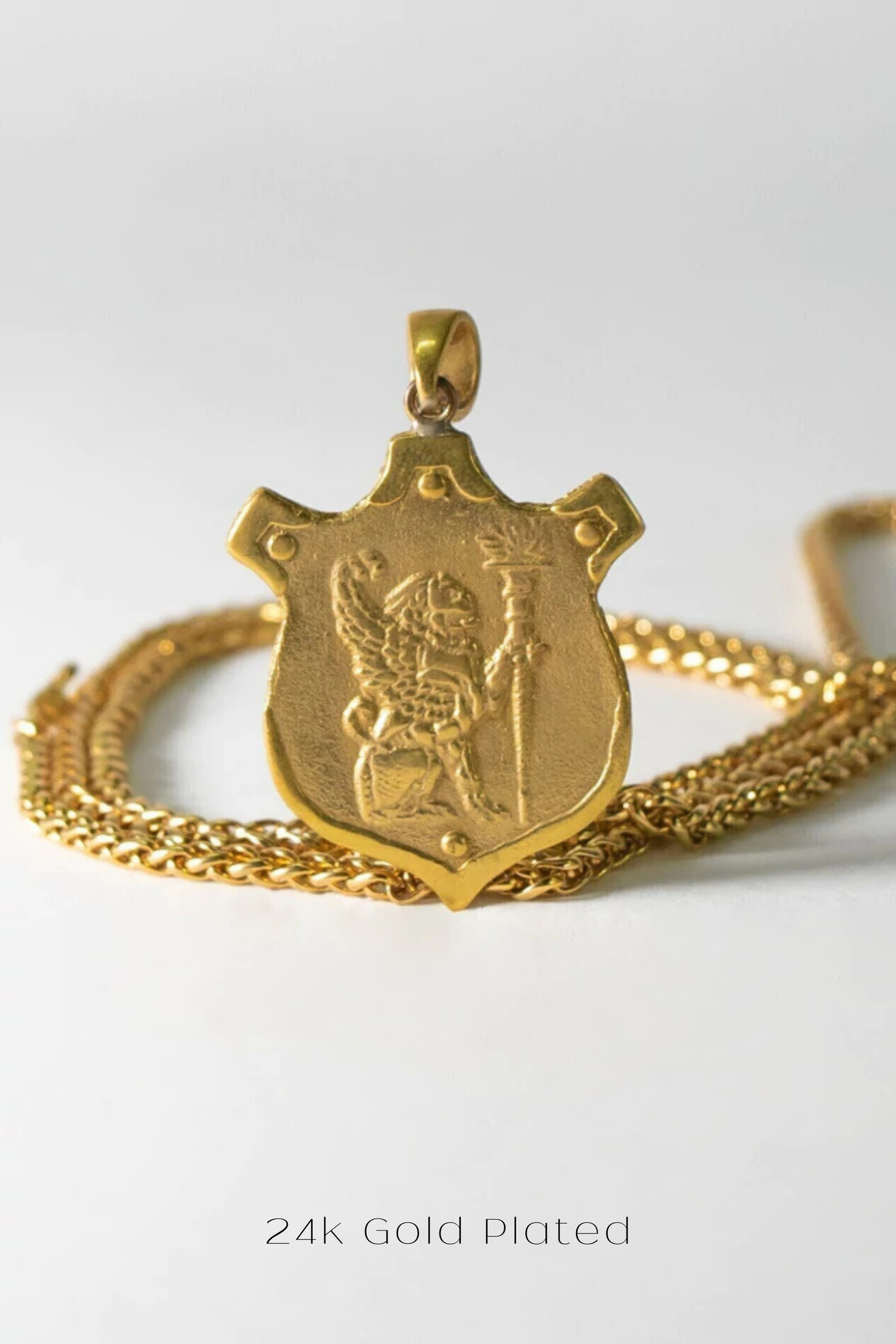 Collar de león, collar personalizado, bronce, plata esterlina, collar de oro de 24 km, collar de escudo
