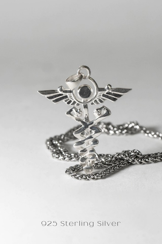 Collar de Caduceo – Colgante hecho a mano en bronce, plata de ley y baño de oro de 24 quilates | Joyería unisex simbólica de equilibrio y sanación 