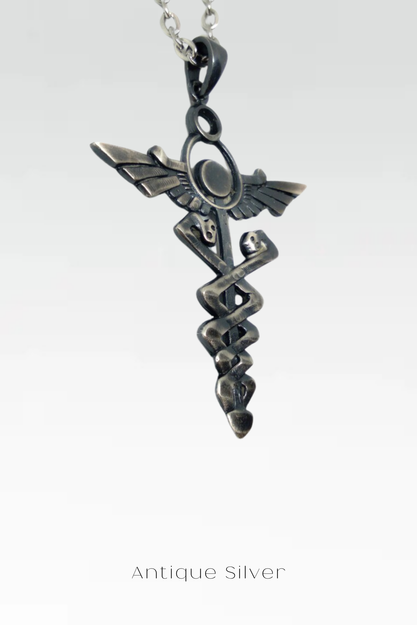 Collar de Caduceo – Colgante hecho a mano en bronce, plata de ley y baño de oro de 24 quilates | Joyería unisex simbólica de equilibrio y sanación 