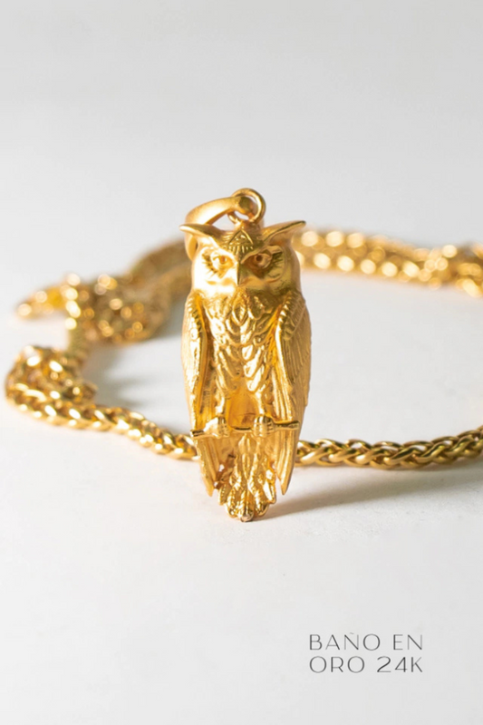 Collar de Búho – Colgante hecho a mano en plata de ley o chapado en oro de 24 quilates 