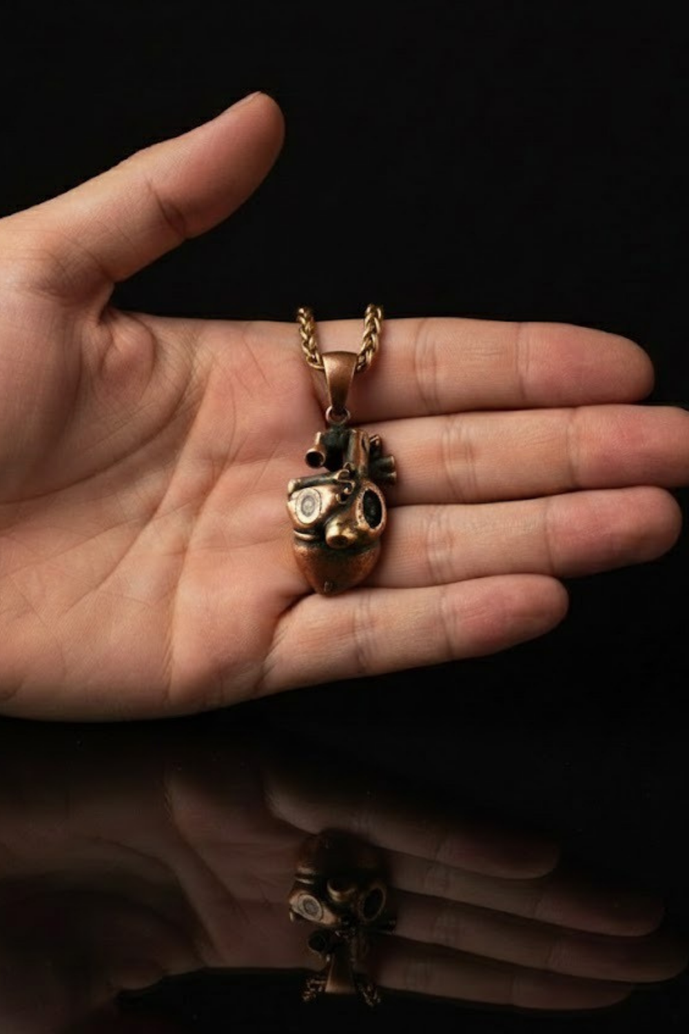 Anatomical Heart Necklace – Steampunk | Symbolizing Strength & Passion | Handmade in 925 Sterling Silver, 24K Gold Plated, Bronze, Copper