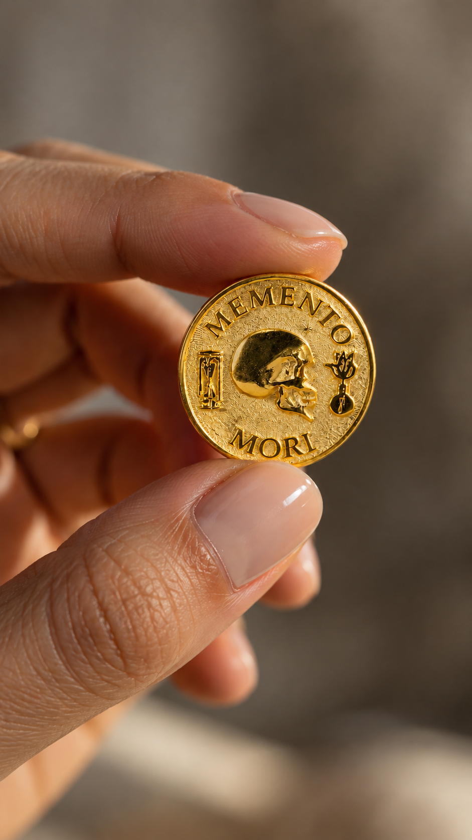 Memento Mori Coin | Symbol of Mortality, Wisdom & Presence | Handmade in 925 Sterling Silver, 24K Gold Plated, Bronze, Copper