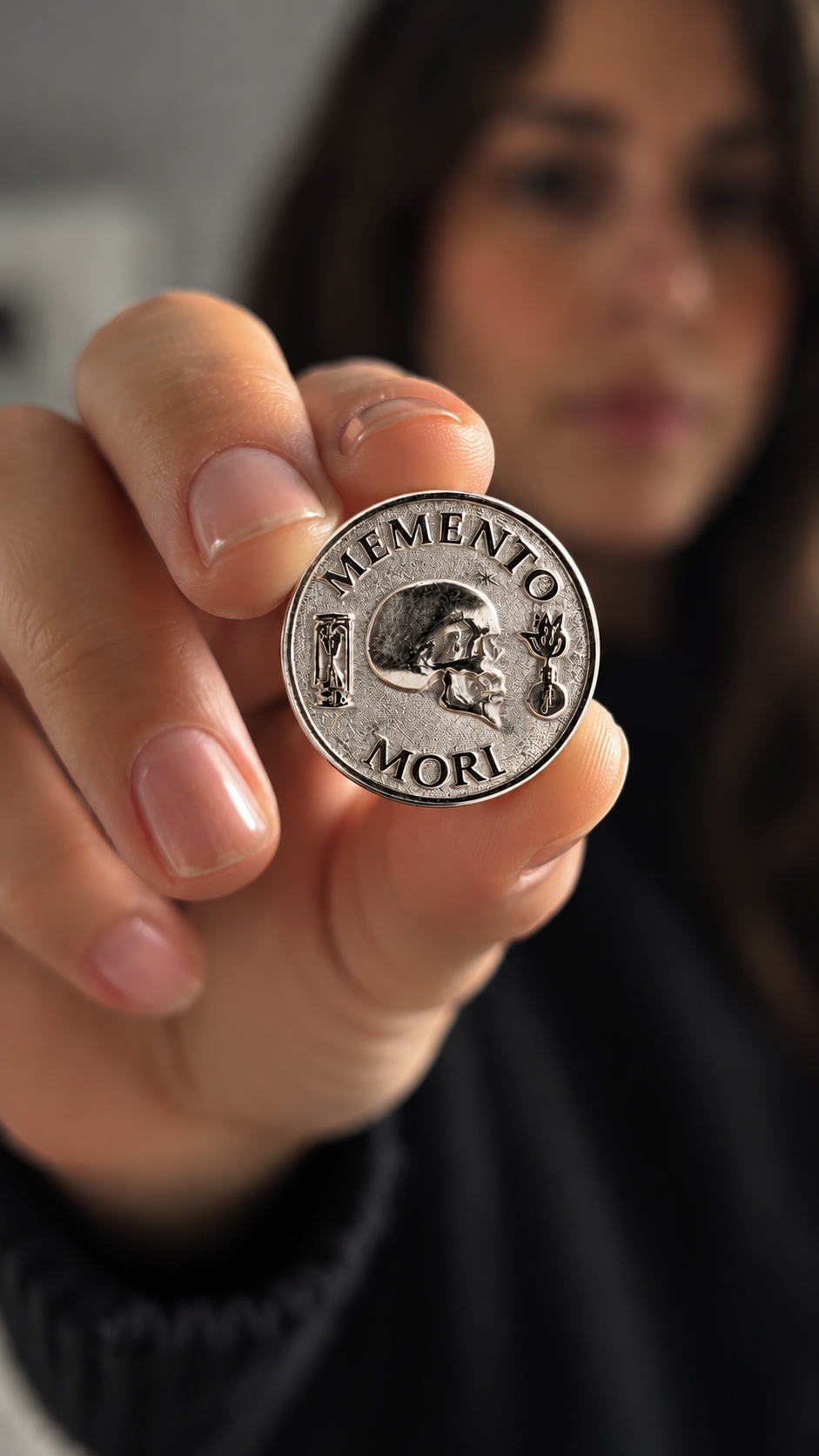 Memento Mori Coin | Symbol of Mortality, Wisdom & Presence | Handmade in 925 Sterling Silver, 24K Gold Plated, Bronze, Copper