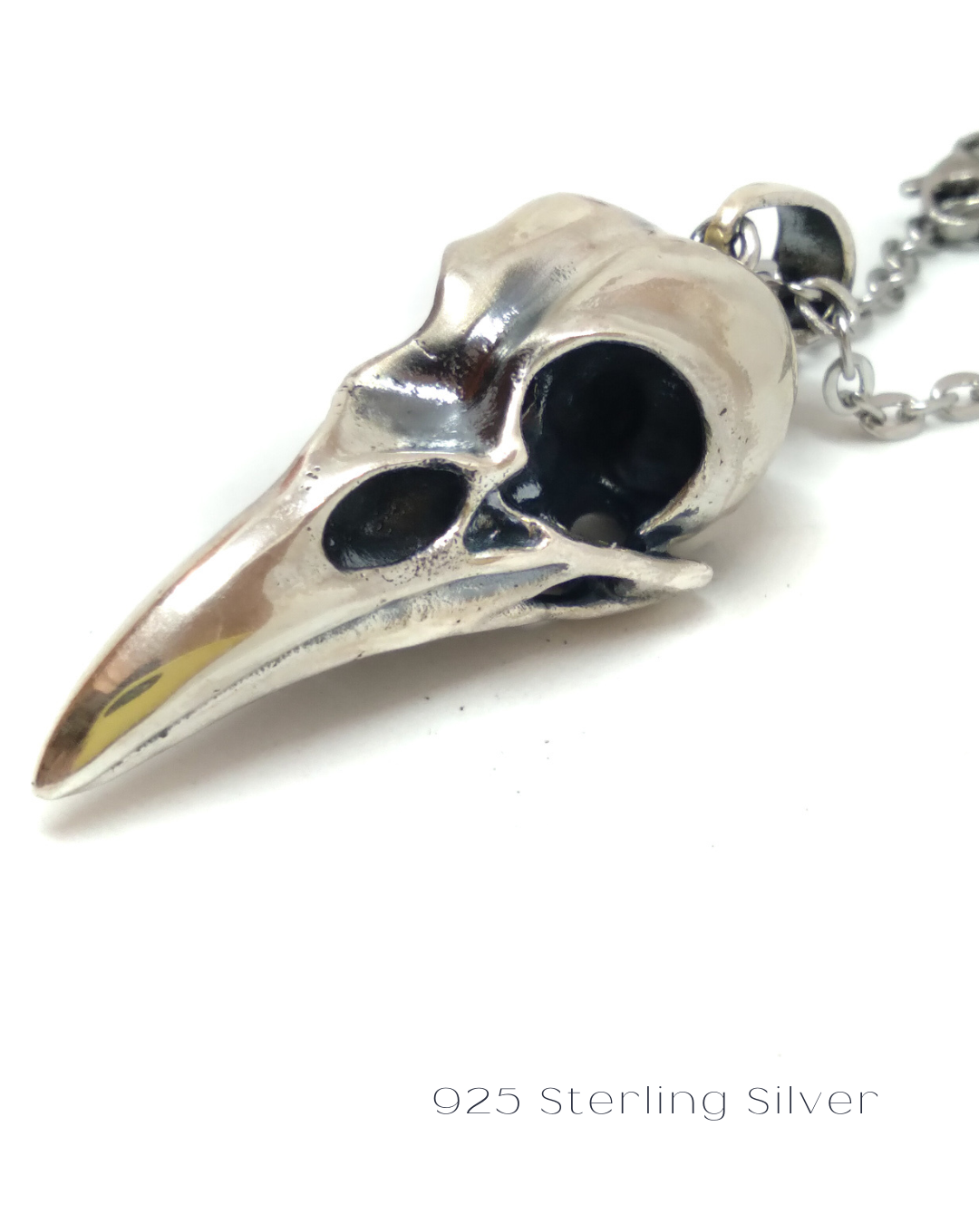 Collar de calavera de cuervo en plata de ley 925, baño de oro de 24k, bronce, cobre... para hombre y mujer