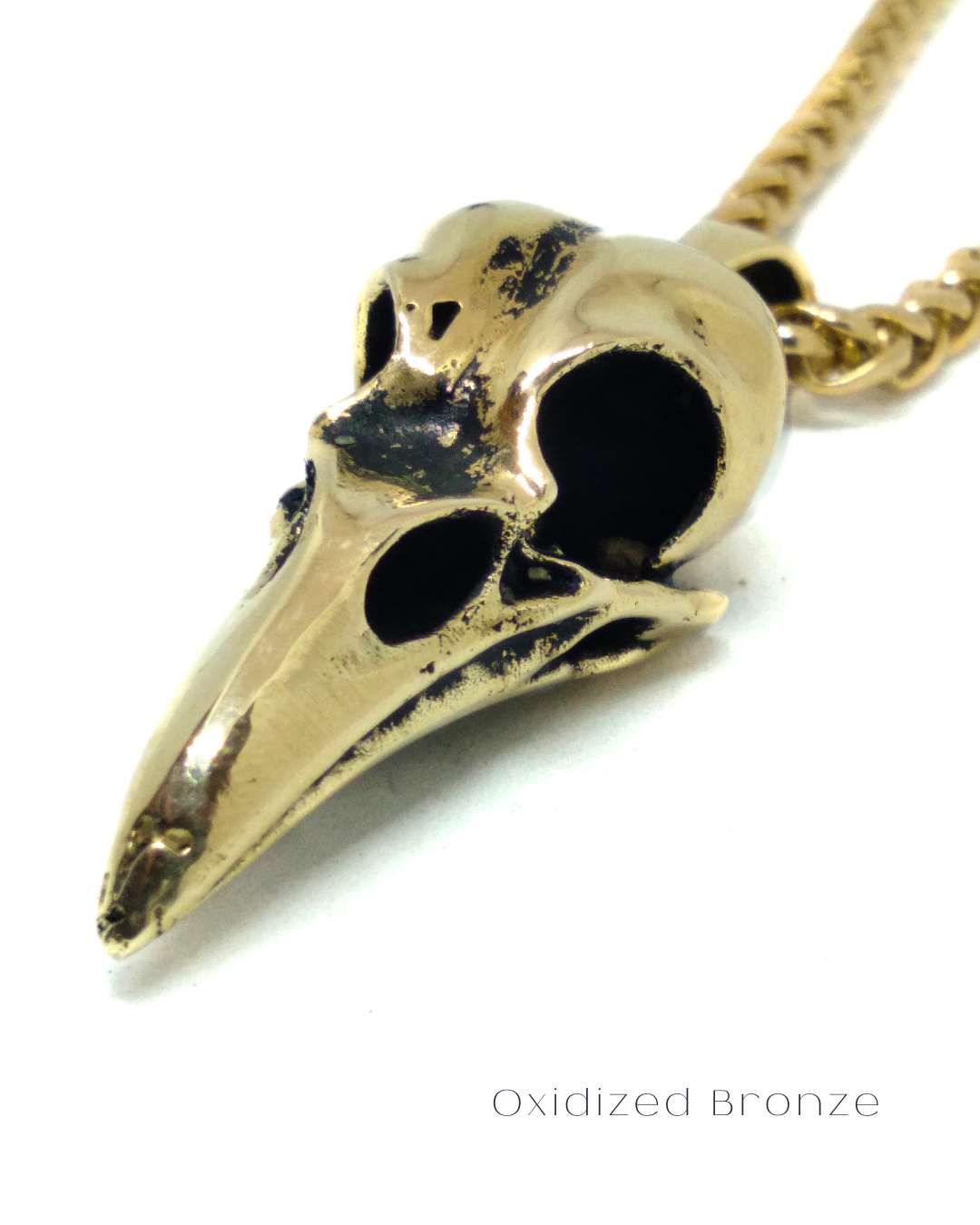 Collar de calavera de cuervo en plata de ley 925, baño de oro de 24k, bronce, cobre... para hombre y mujer
