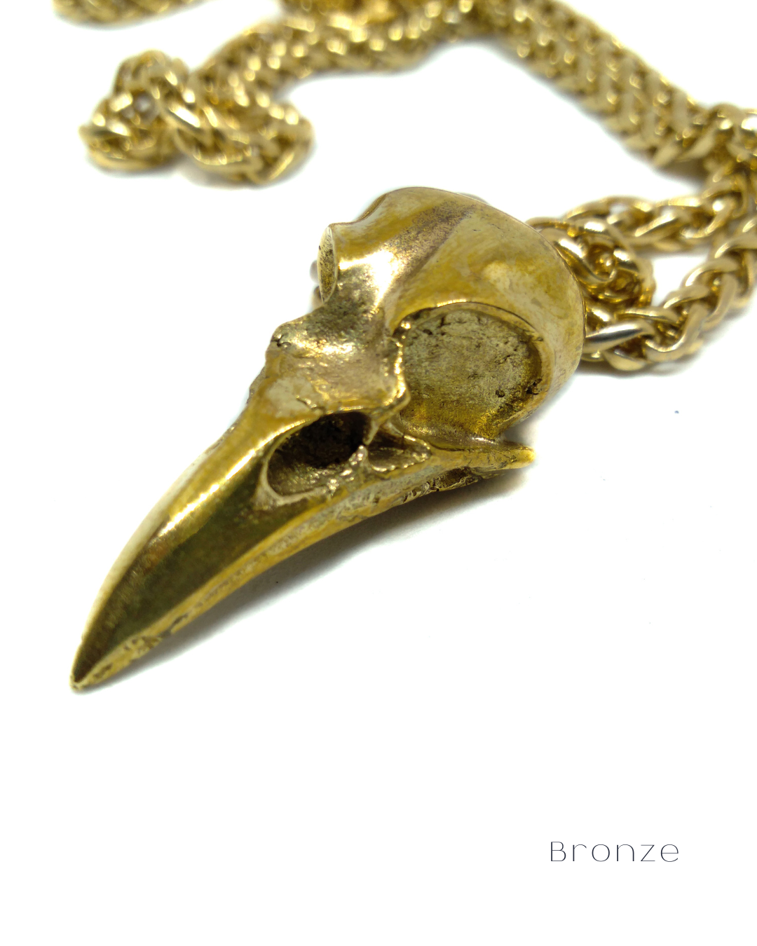 Collar de calavera de cuervo en plata de ley 925, baño de oro de 24k, bronce, cobre... para hombre y mujer