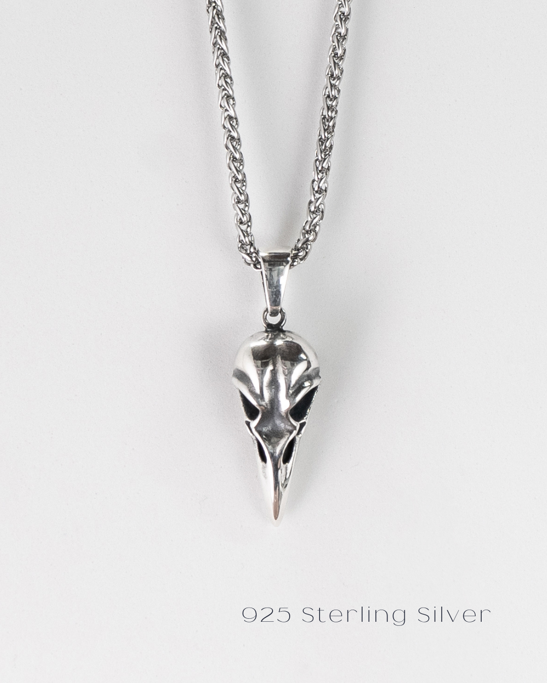 Collar de calavera de cuervo en plata de ley 925, baño de oro de 24k, bronce, cobre... para hombre y mujer