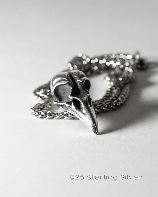 Collar de calavera de cuervo en plata de ley 925, baño de oro de 24k, bronce, cobre... para hombre y mujer