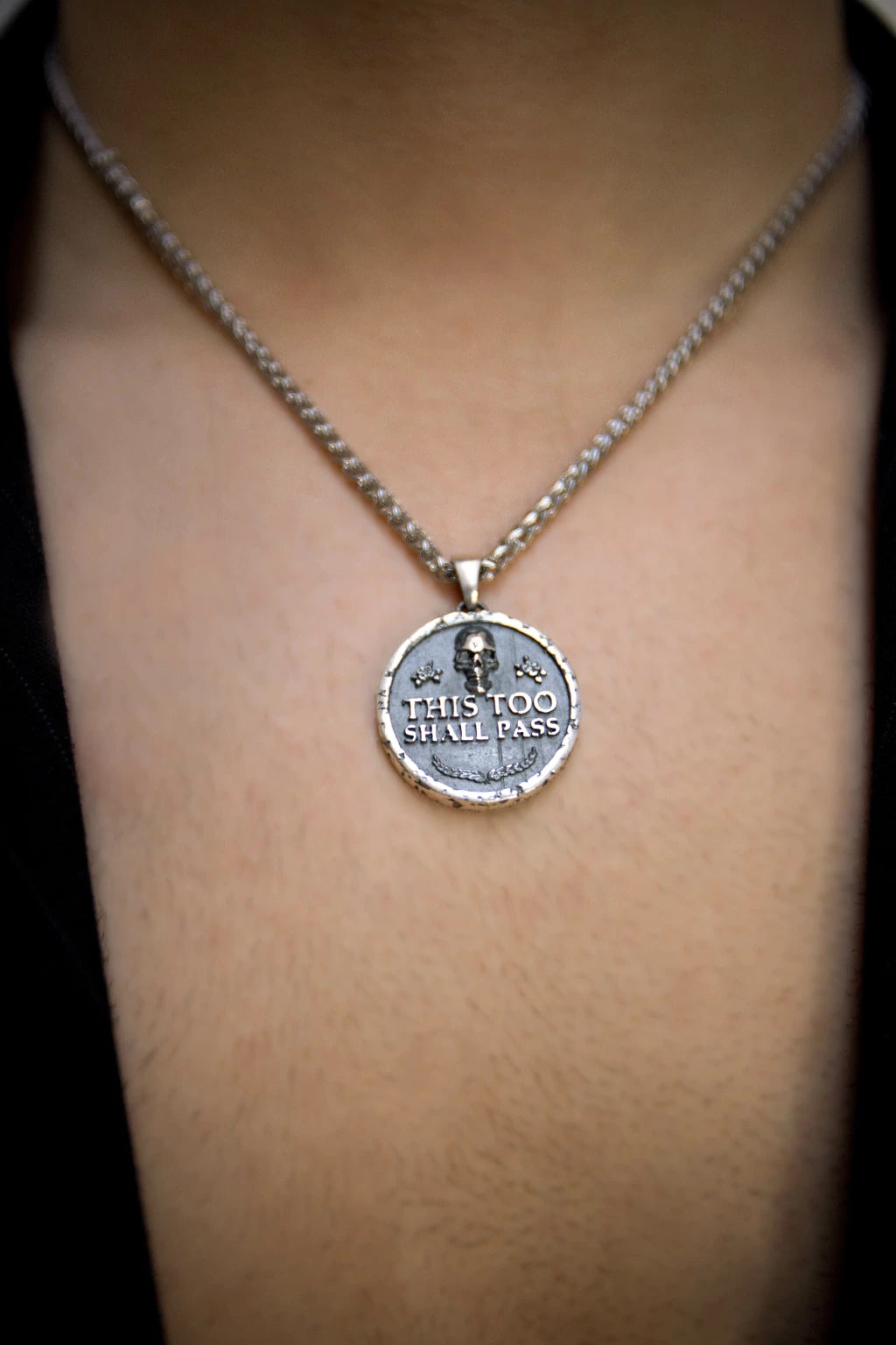 Este también pasará, collar personalizable, bronce, plata esterlina, collar de oro de 24 km, colgante empoderador, colgante estoico
