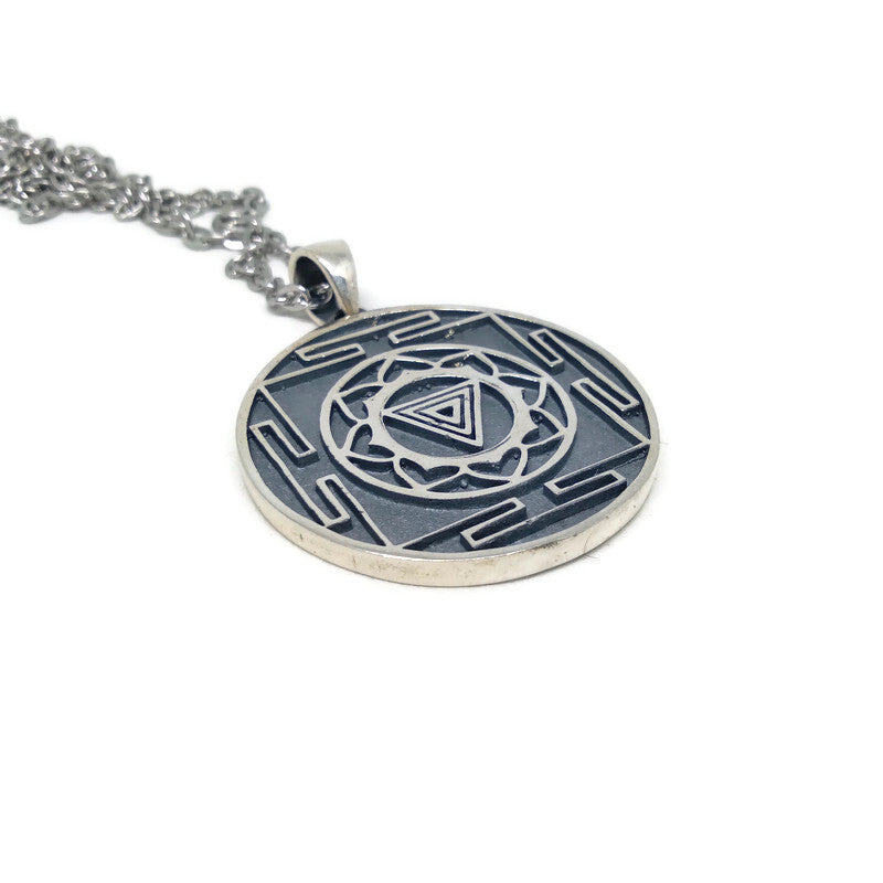 Collar Yantra Kali, collar personalizable, plata esterlina, bronce, enchapado de oro de 24 km, collar de yoga, tamaño grande