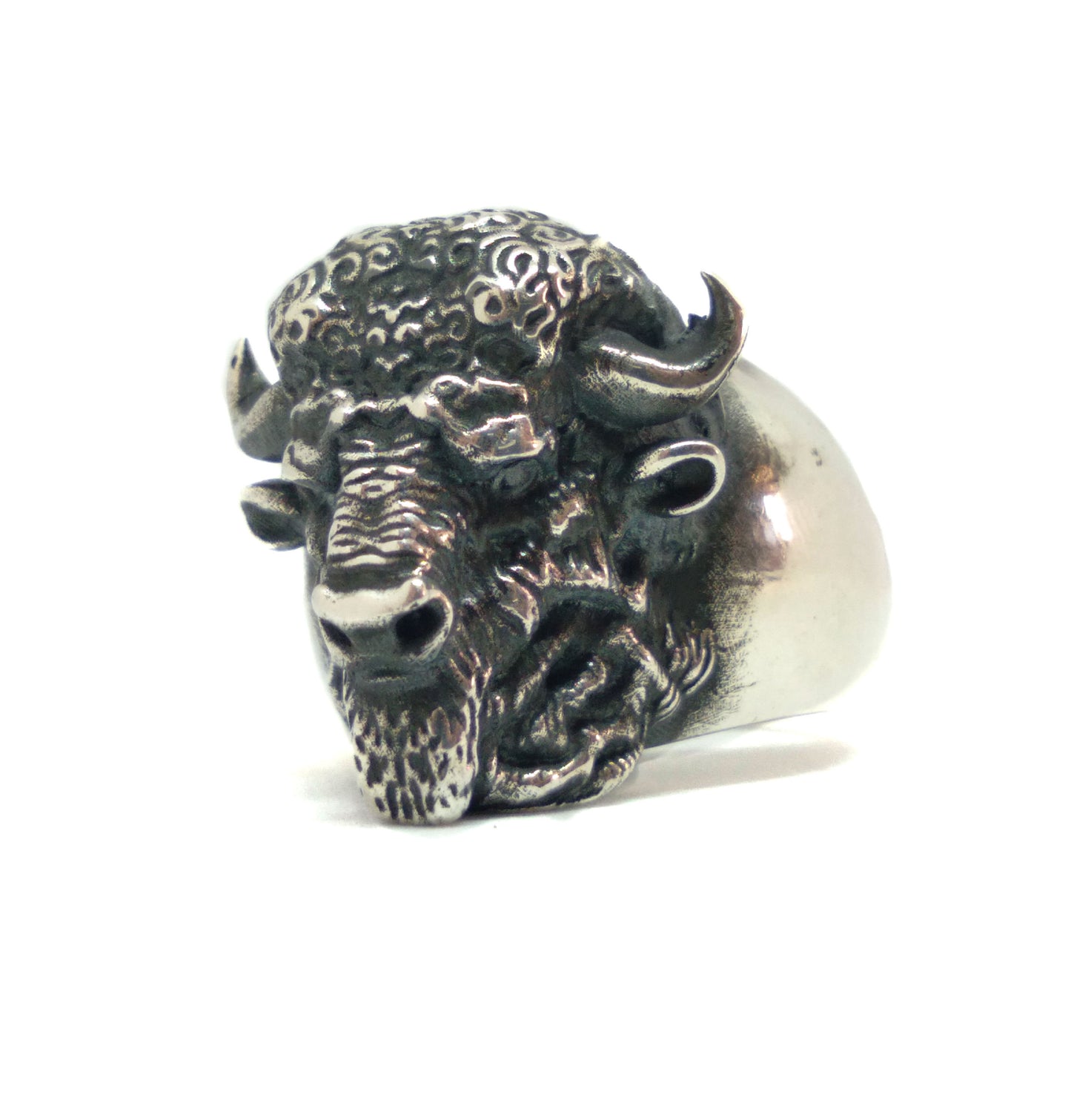 Anillo de búfalo, anillo personalizable, bronce, plata esterlina, plateado de oro de 24 km, cabeza de búfalo 3D, anillo de animales